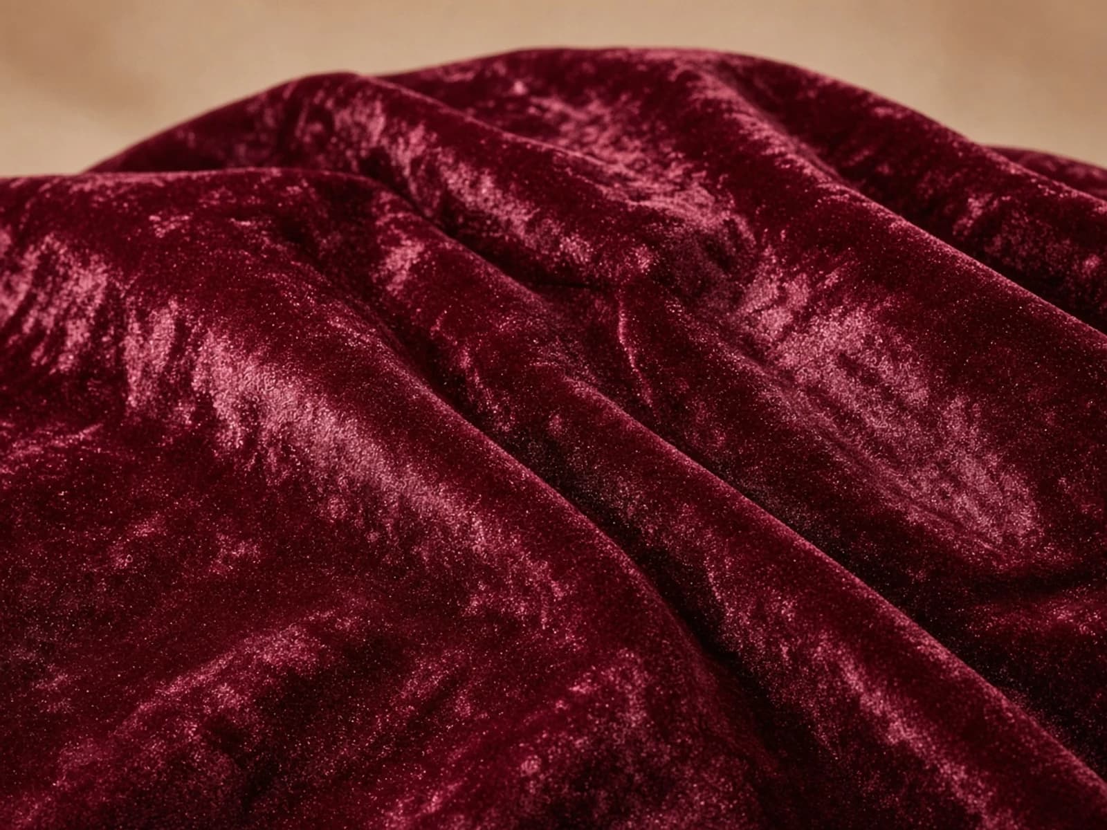 Crushed velvet with irregular directional pile and burgundy highlights