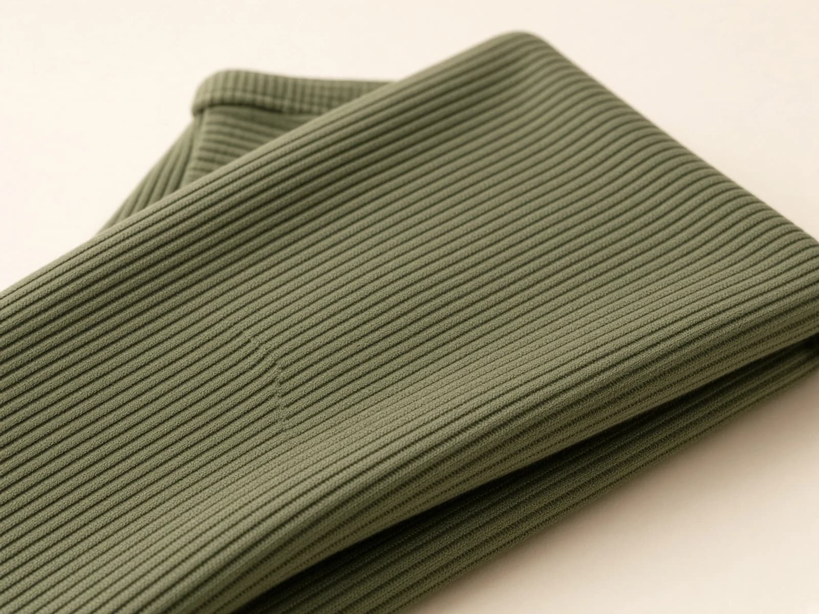 Olive Pima cotton rib with fine raised vertical ribs