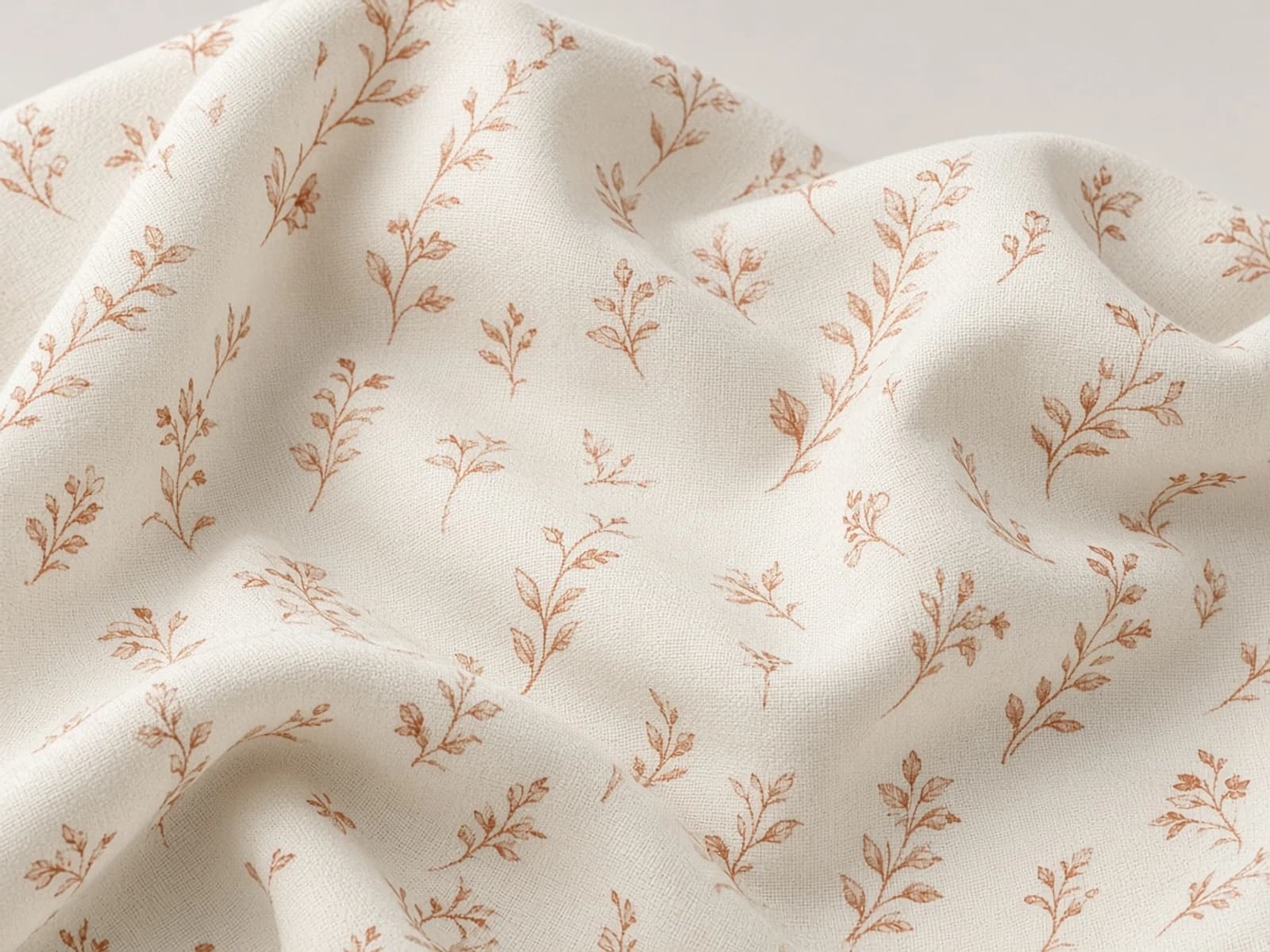 Printed cotton lawn with a fine terracotta botanical pattern