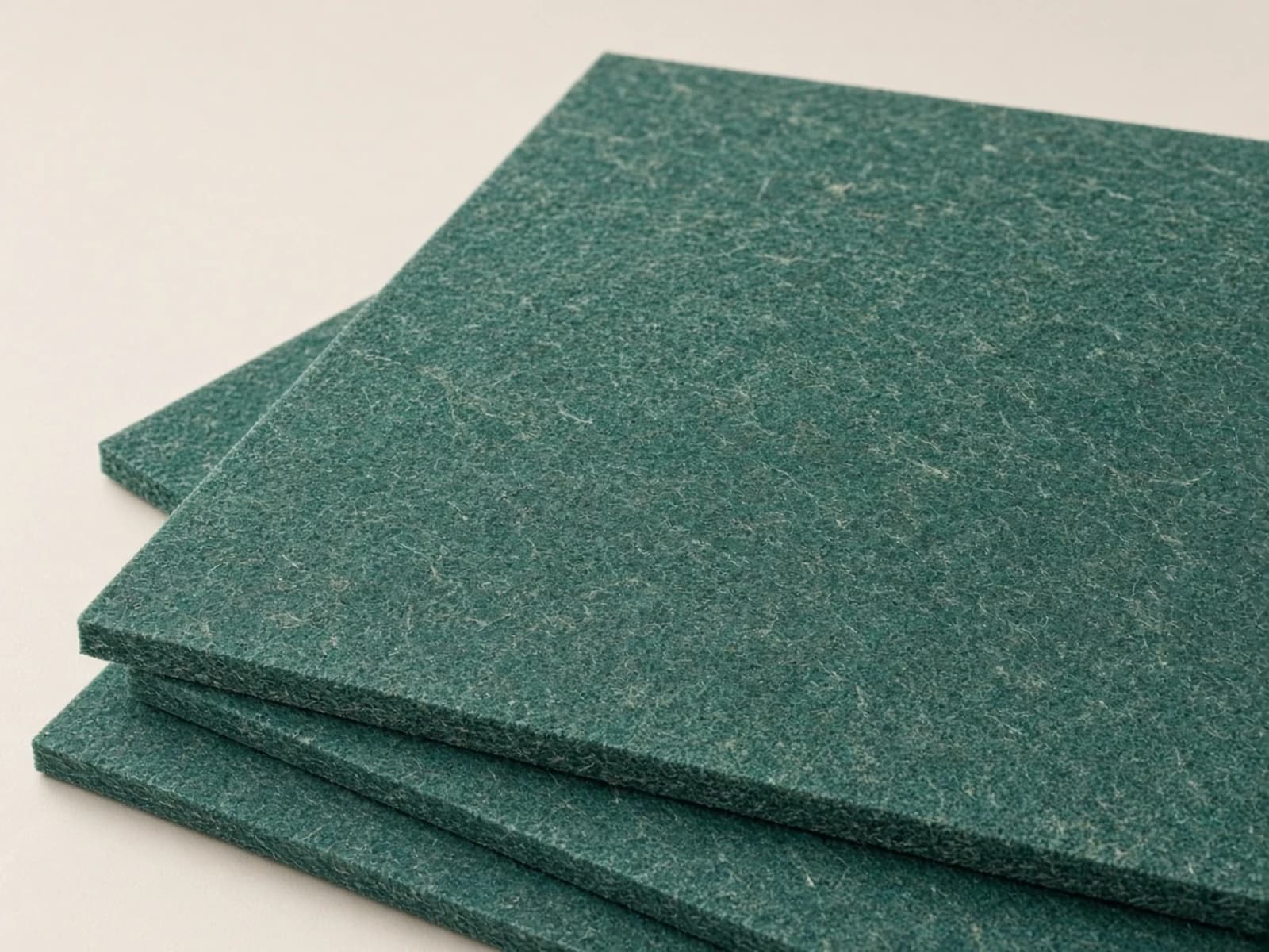 Teal recycled PET acoustic felt with visible fiber flecks