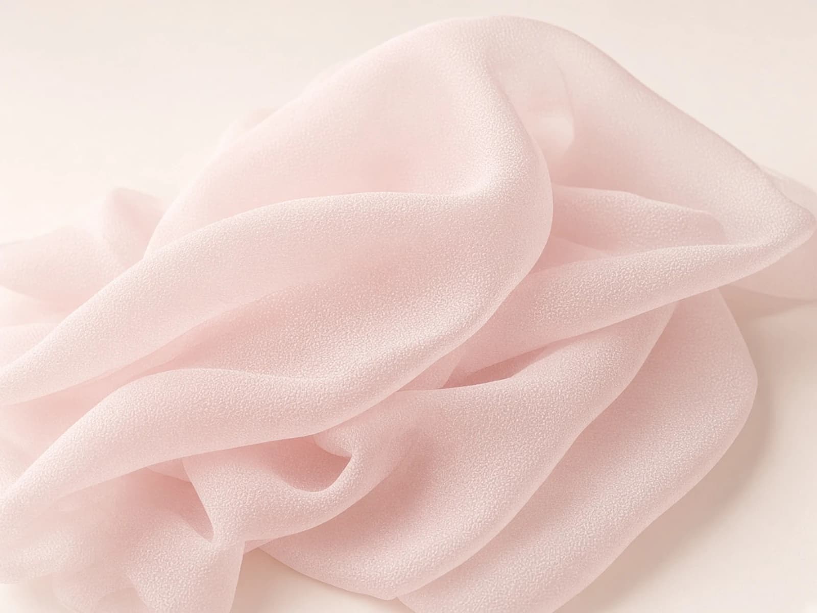 Blush silk chiffon crepe with sheer pebbled surface and floating drape