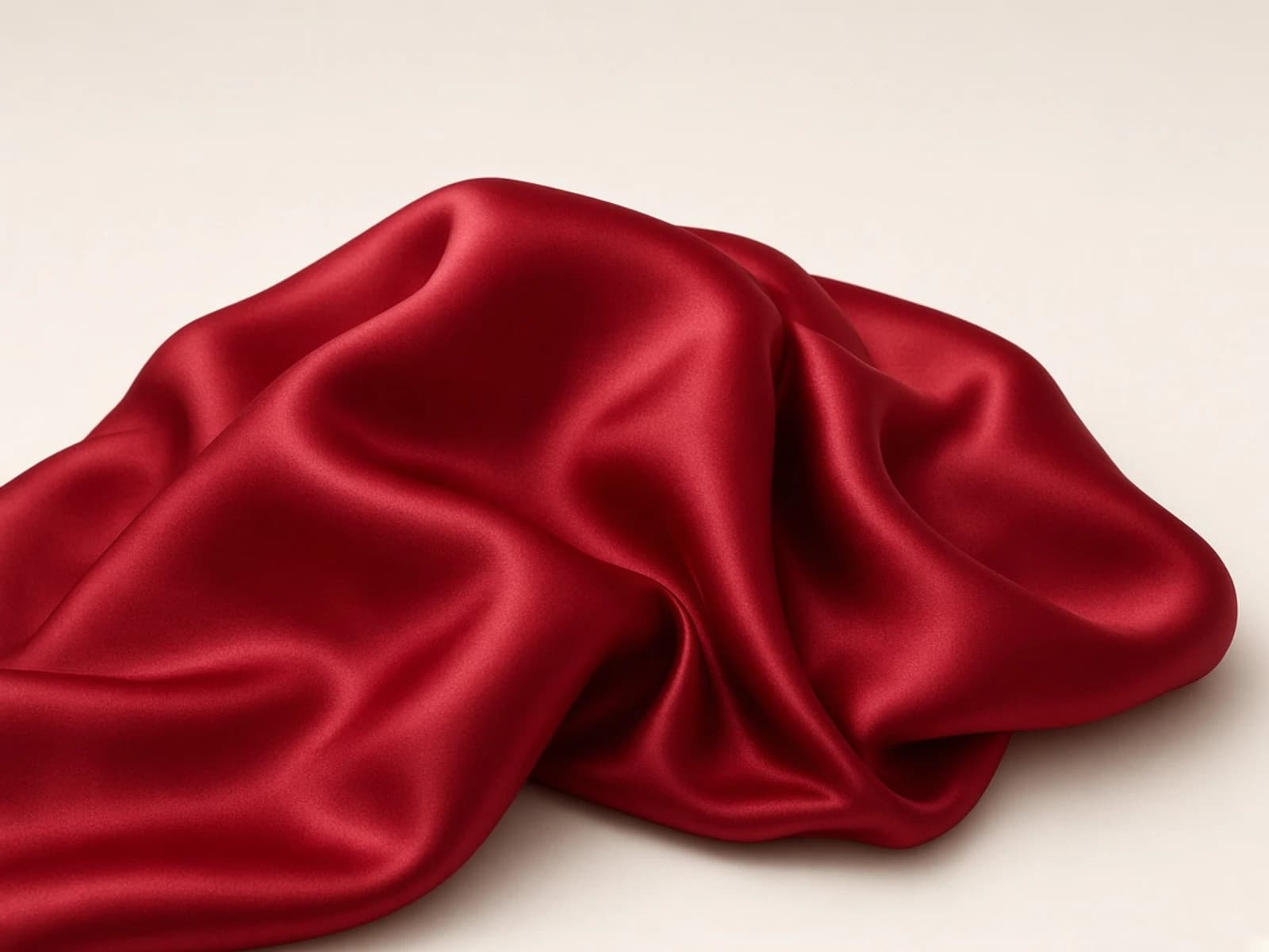 Ruby silk satin with smooth high sheen and fluid folds