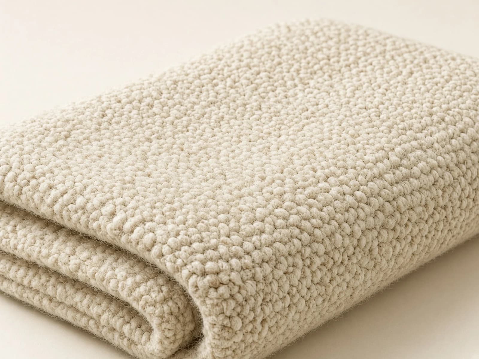 Undyed cream wool rug with a dense soft looped surface